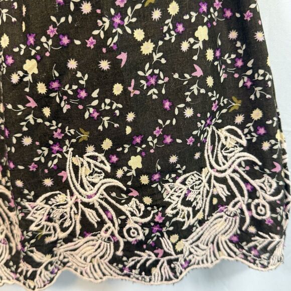 VTG Y2k Brown Dark Florals Embroidered Mini Dress Fairy Whimsy Cotton SIZE SMALL - Picture 3 of 13